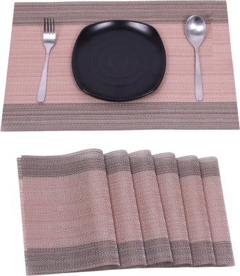 YELONA Rectangular Pack of 6 Table Placemat(Peach, Brown, PVC)