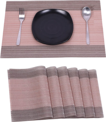 UniKart Rectangular Pack of 6 Table Placemat(Peach, Brown, PVC)