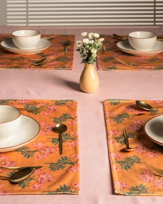 ABOLEE HOMES Rectangular Pack of 1 Table Placemat(Orange, Polyester)