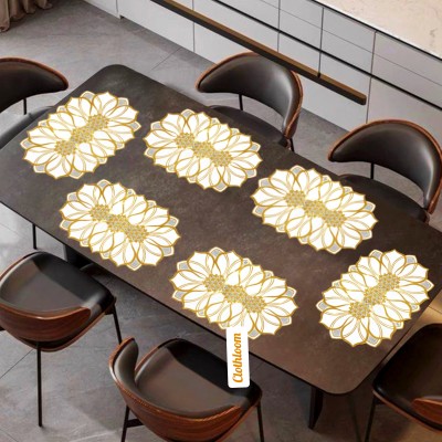 Clothloom Oval Pack of 6 Table Placemat(Gold, White, PVC)