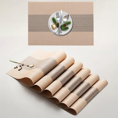 YELONA Rectangular Pack of 6 Table Placemat(Beige, Grey, PVC)