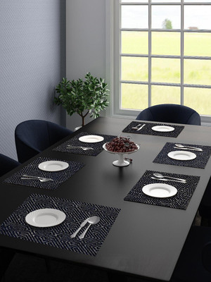 Saral Home Rectangular Pack of 6 Table Placemat(Blue, Velvet)