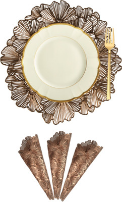 KUBER INDUSTRIES Round Pack of 4 Table Placemat(Gold, Leather)