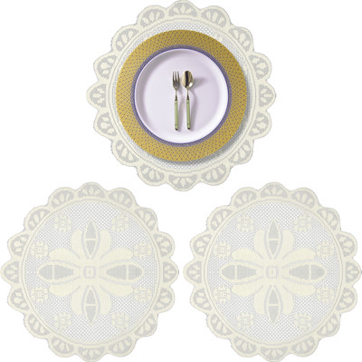 KUBER INDUSTRIES Round Pack of 3 Table Placemat(White, Cotton)