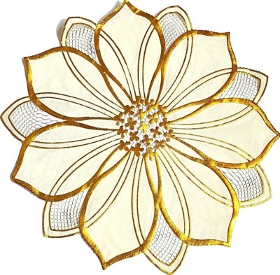 SHRI MAHAVIR IMPEX Round Pack of 6 Table Placemat(Gold, Lace)