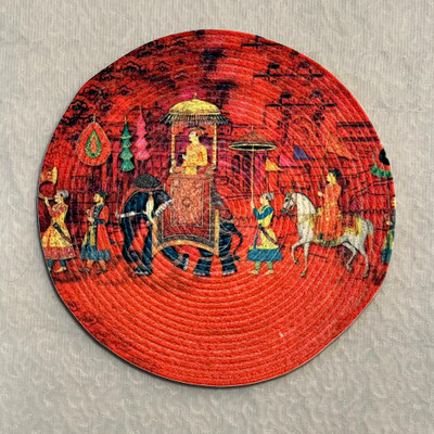 Artistic Den Round Pack of 1 Table Placemat(Red, Cotton)