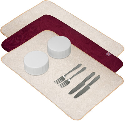 Heart Home Rectangular Pack of 3 Table Placemat(Multicolor, Microfibre)
