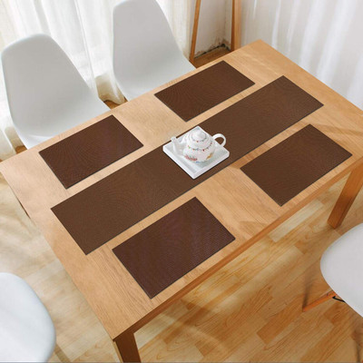HOKiPO Rectangular Pack of 5 Table Placemat(Brown, PVC)