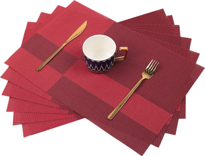 HomeHunt Rectangular Pack of 6 Table Placemat(Maroon, Red, PVC)