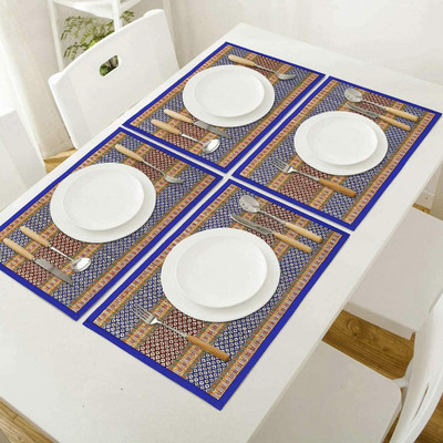 orric Rectangular Pack of 4 Table Placemat(Blue, River Grass)