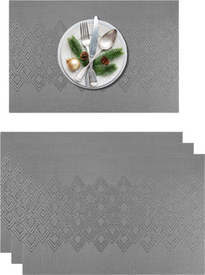 YELONA Rectangular Pack of 3 Table Placemat(Grey, PVC)