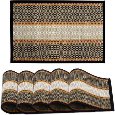 HOKiPO Rectangular Pack of 6 Table Placemat(Black, River Grass)