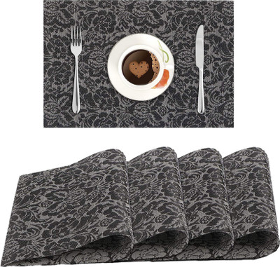 KitchEase Rectangular Pack of 4 Table Placemat(Black, Grey, PVC)