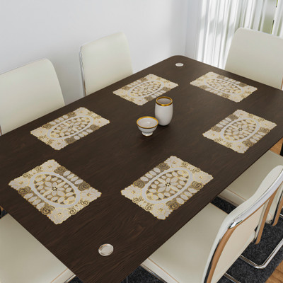 Heart Home Rectangular Pack of 6 Table Placemat(Gold, PVC)