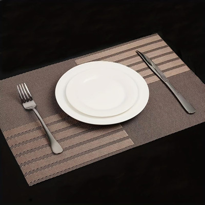 Lellow Rectangular Pack of 3 Table Placemat(Brown, PVC)