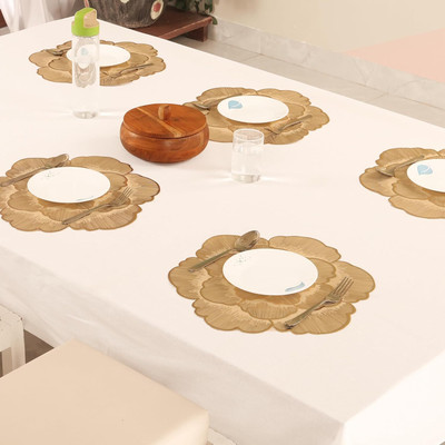 homerz Round Pack of 6 Table Placemat(Gold, PVC)