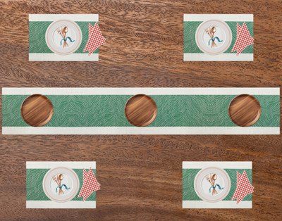 Bhaguji Rectangular Pack of 5 Table Placemat(Green, PVC)