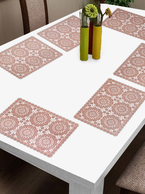 Fabinaliv Rectangular Pack of 6 Table Placemat(Brown, Plastic)