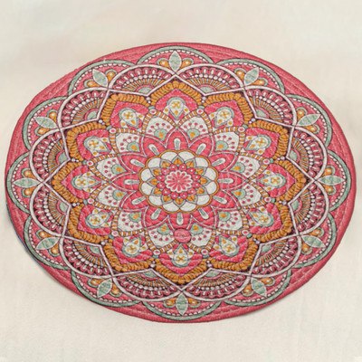 YELLOW WEAVES Round Pack of 6 Table Placemat(Pink, Polyester)