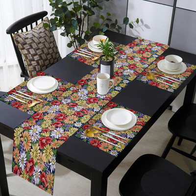 PRAKARTIK Rectangular Pack of 5 Table Placemat(White, Orange, Cotton)