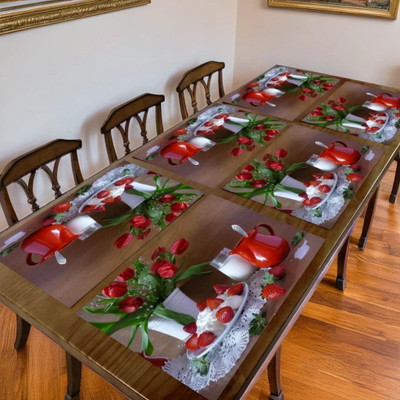 REVEXO Rectangular Pack of 6 Table Placemat(Red, PVC)