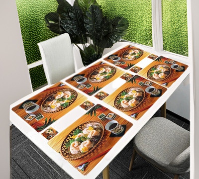REVEXO Rectangular Pack of 6 Table Placemat(Multicolor, Silver, PVC)
