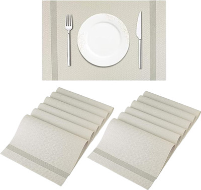 HomeHunt Rectangular Pack of 12 Table Placemat(Beige, Grey, PVC)