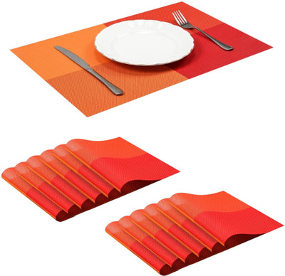 HomeHunt Rectangular Pack of 12 Table Placemat(Orange, Red, PVC)