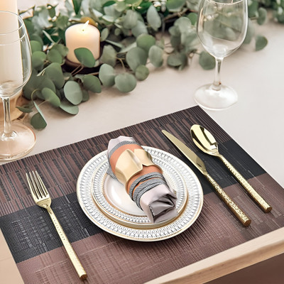 Glitzn Rectangular Pack of 4 Table Placemat(Black, Brown, PVC)