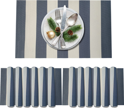 UniKart Rectangular Pack of 12 Table Placemat(White, Dark Blue, PVC)
