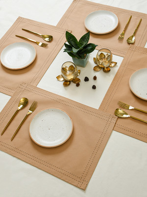 RATAN CART Rectangular Pack of 6 Table Placemat(Beige, Cotton)