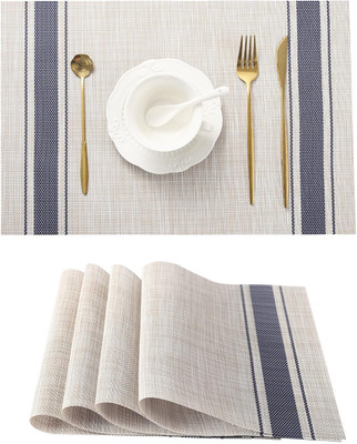KGBTREADS Rectangular Pack of 4 Table Placemat(Blue, PVC)