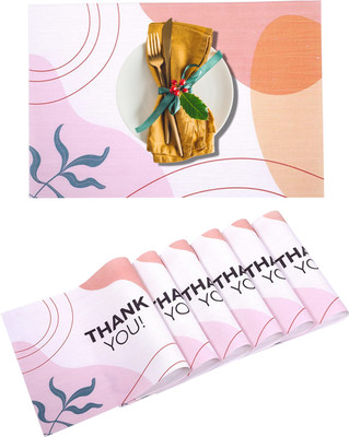 YELONA Rectangular Pack of 6 Table Placemat(White, Peach, PVC)