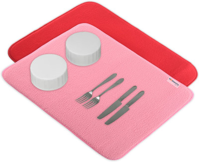 HOMESTIC Rectangular Pack of 2 Table Placemat(Red, Pink, Microfibre)