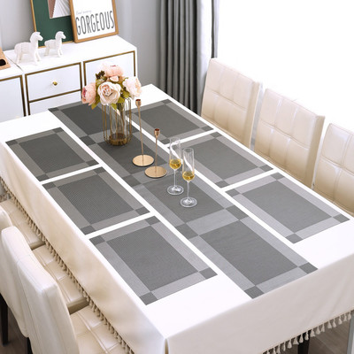 HOKiPO Rectangular Pack of 7 Table Placemat(Grey, PVC)