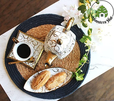 Monstera Hut Round Pack of 1 Table Placemat(Grey, Jute)