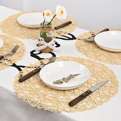 TIED RIBBONS Round Pack of 4 Table Placemat(Beige, Paper)