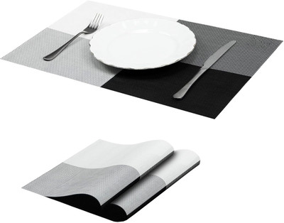 Lellow Rectangular Pack of 2 Table Placemat(Black, Grey, White, PVC)
