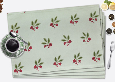 Home Colors Rectangular Pack of 4 Table Placemat(Green, Cotton)