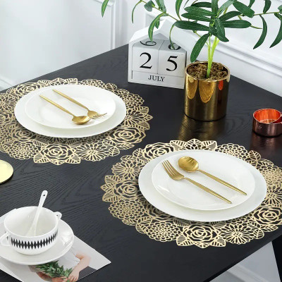 Dakshya Industries Round Pack of 2 Table Placemat(Gold, PVC)