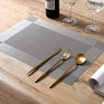 TANLOOMS Rectangular Pack of 8 Table Placemat(Silver, PVC)