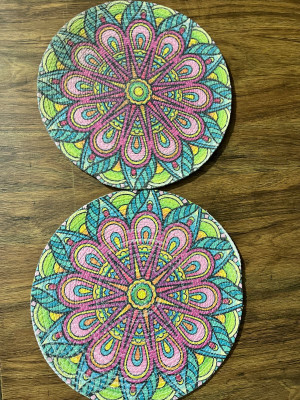 SIYA TEXTILES Round Pack of 2 Table Placemat(Pink, Cotton)