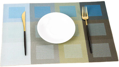 MONKDECOR Rectangular Pack of 4 Table Placemat(Light Blue, Multicolor, PVC)