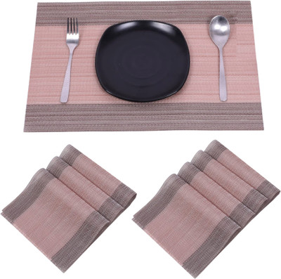 KitchEase Rectangular Pack of 7 Table Placemat(Peach, Brown, PVC)