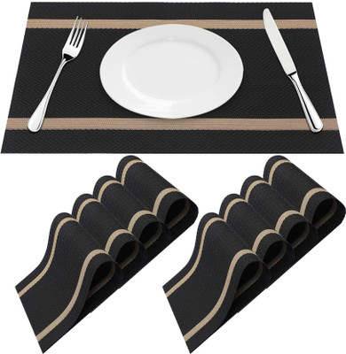 UniKart Rectangular Pack of 8 Table Placemat(Black, Beige, PVC)