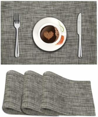 HOKiPO Rectangular Pack of 4 Table Placemat(Grey, PVC)