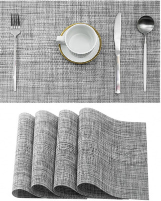 Xpandio Rectangular Pack of 6 Table Placemat(Grey, PVC)