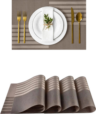 Lellow Rectangular Pack of 4 Table Placemat(Brown, Beige, PVC)