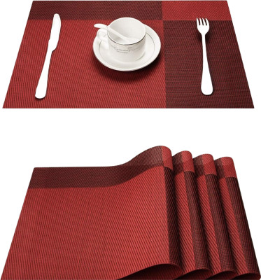 YELONA Rectangular Pack of 4 Table Placemat(Red, PVC)