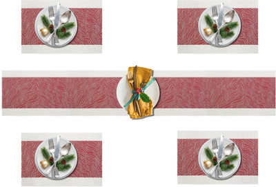 Daidokoro Rectangular Pack of 5 Table Placemat(Maroon, White, PVC)